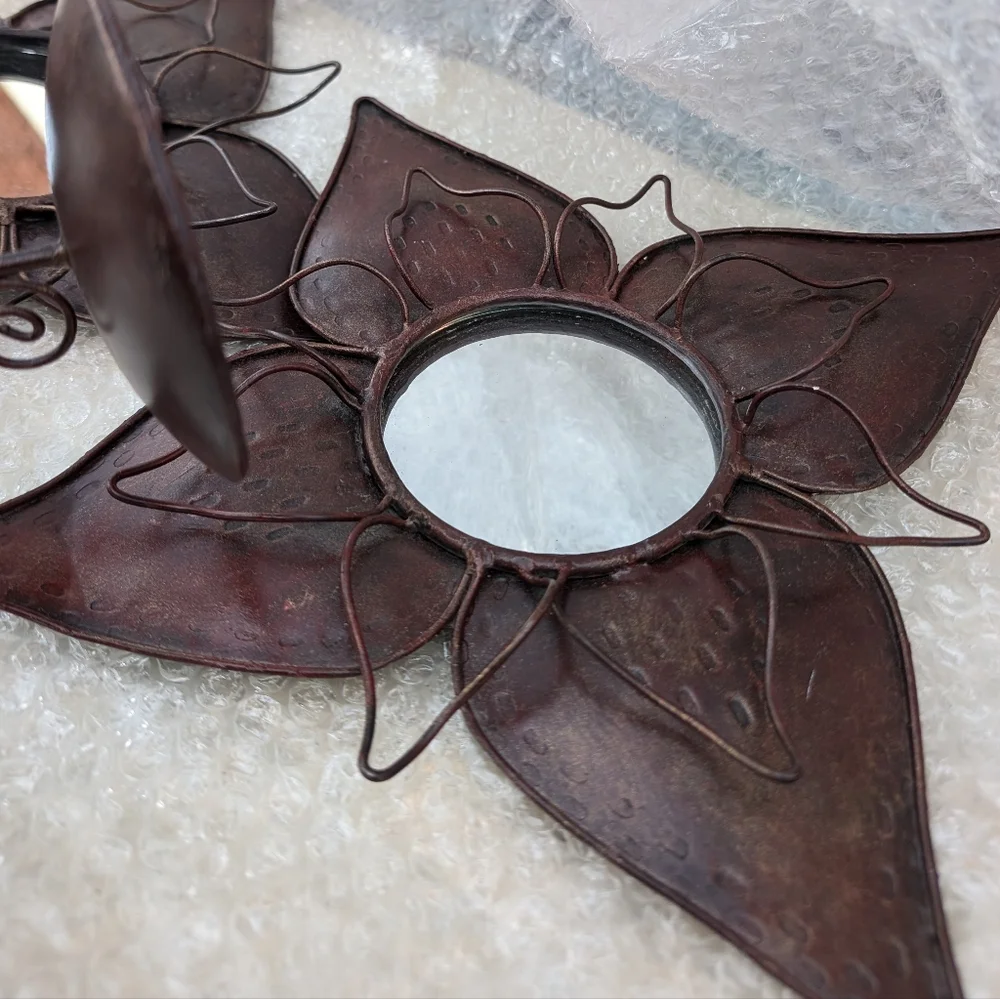 Brown Wrought Iron Flowers Wall Sconce With Mirrors Set Of 2 Nice Condition